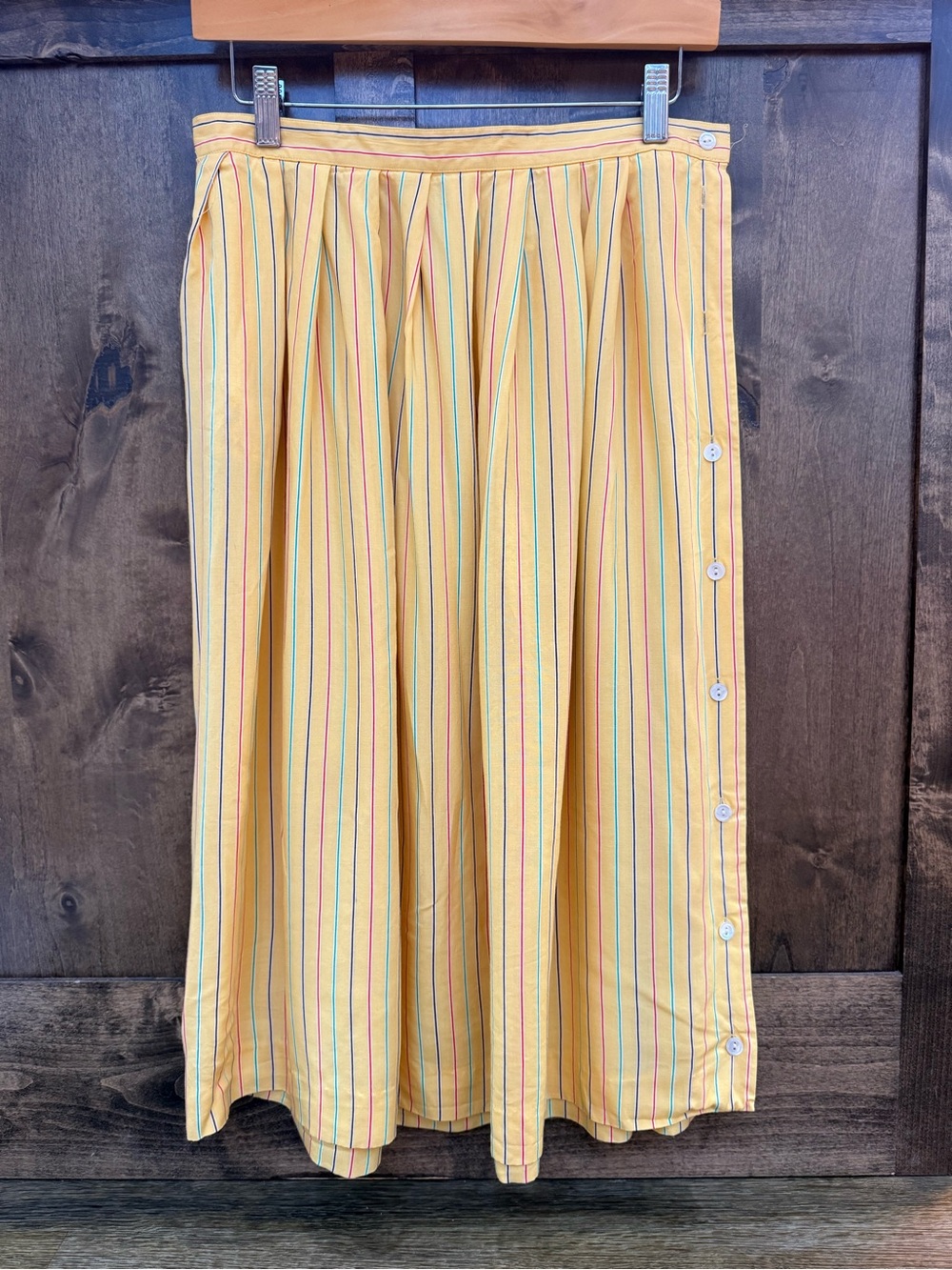 Vintage Susan Bristol Striped Pleated Midi Skirt| Size 10| Yellow